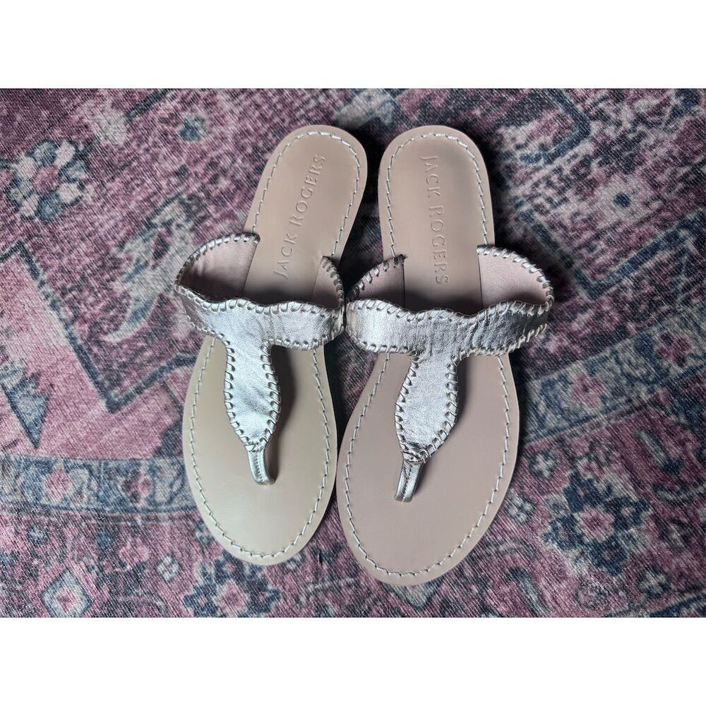 New Jack Rogers Jackie Demi Wedge Sandals Gold Size 7.5 Whip-Stitch